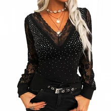 T Shirts For Women Lace Long Sleeve Tee Shirts Spring Autumn Ladies Casual Sexy V Neck Hot Drilling Print Slim Fit Shirt Tops
T Shirts For Women Lace Long Sleeve Tee Shirts Spring Autumn Ladies Casual Sexy V Neck Hot Drilling Print Slim Fit Shirt Tops