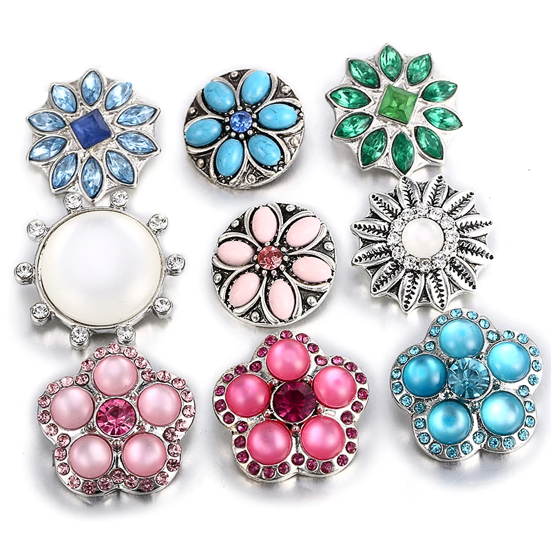 

6pcs/lot Wholesale Snap Button Jewelry Mixed Metal 18mm Snaps with Rhinestone Button for 18mm Snap Bracelets Bangles