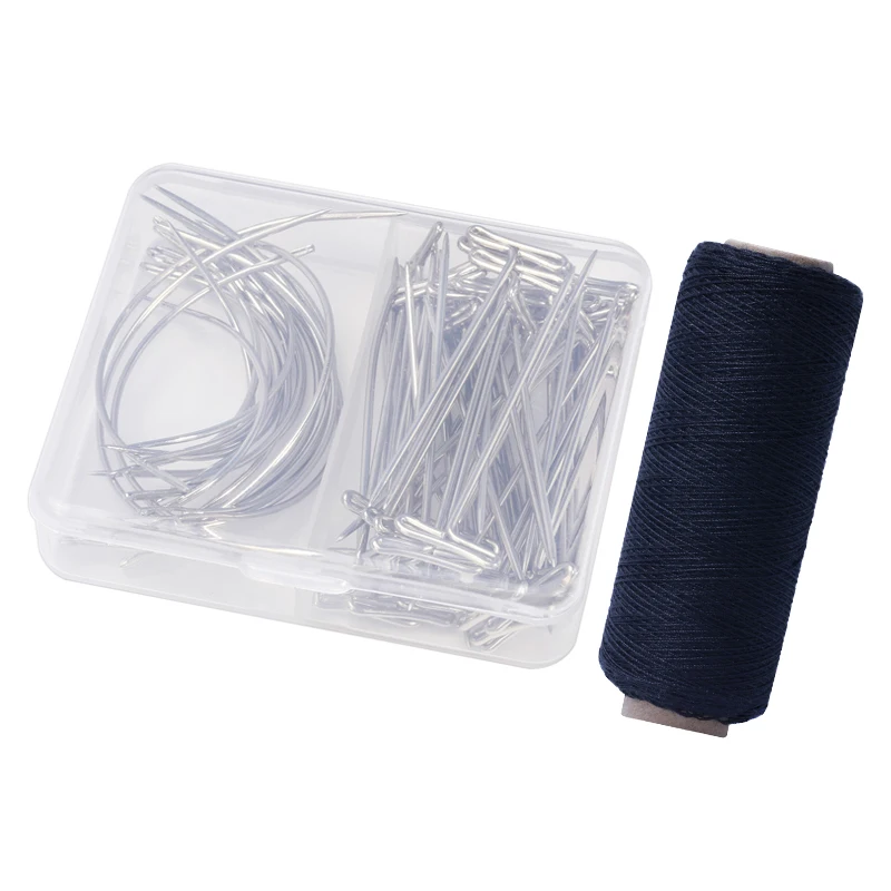 

71PCS Wig Making Pins Needles Set Black Sewing Thread Sliver Wig T Pins and C Type Curved Mattress Needle with Plastic Box