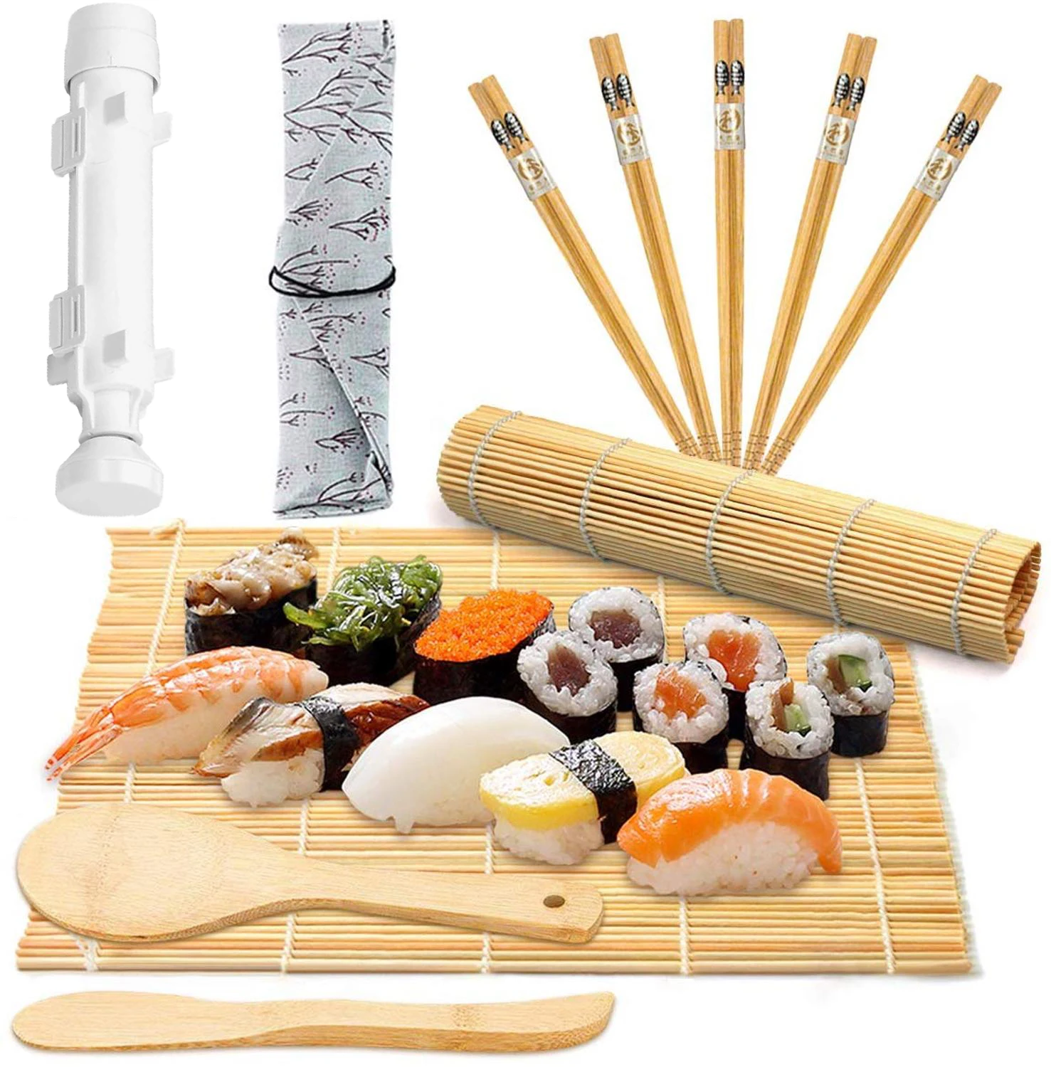 DIY RiceRoller Bamboo Sushi Cooking Tool Set Sushi Maker Set (1 bazooka 2 Sushi Mat 1 Rice Shaker 1 Paddy Paddle 5 Chopsticks) 
DIY RiceRoller Bamboo Sushi Cooking Tool Set Sushi Maker Set (1 bazooka 2 Sushi Mat 1 Rice Shaker 1 Paddy Paddle 5 Chopsticks)