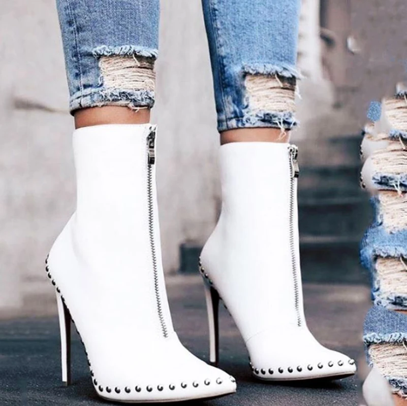 Martin Boots Mid-calf Spring Womens Pointed Toe High Heels Boots Rivets Front Zipper Booties Ladies Black White New Female Shoes
Martin Boots Mid-calf Spring Womens Pointed Toe High Heels Boots Rivets Front Zipper Booties Ladies Black White New Female Shoes