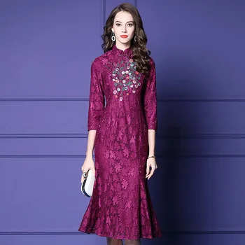 Women dress Slim Summer dress Lace embroidery High waist Solid color Straight Stand collar Trumpet / Mermaid dress Women Q4916
Women dress Slim Summer dress Lace embroidery High waist Solid color Straight Stand collar Trumpet / Mermaid dress Women Q4916