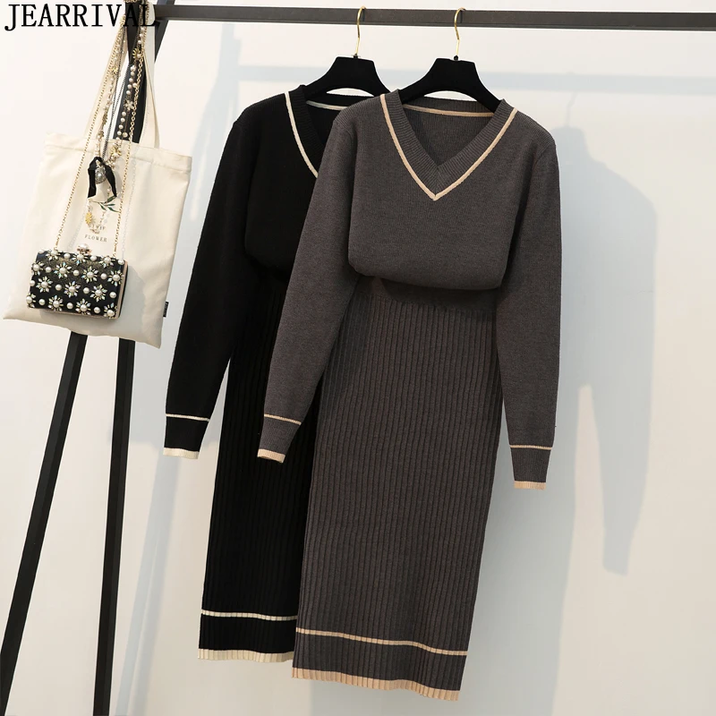 Autumn Winter 2 Piece Set Women Sweater Sets Warm V-Neck Knitted Pullover + High Waist Midi Skirt Suit Female Two Piece Set 2019
Autumn Winter 2 Piece Set Women Sweater Sets Warm V-Neck Knitted Pullover + High Waist Midi Skirt Suit Female Two Piece Set 2019