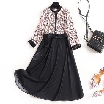 Spring Europe 2020 Fashion New Style 3/4 Sleeves Floral Printed Chiffon Shirt Stitching Denim Belt Plus Size Dress Women
Spring Europe 2020 Fashion New Style 3/4 Sleeves Floral Printed Chiffon Shirt Stitching Denim Belt Plus Size Dress Women