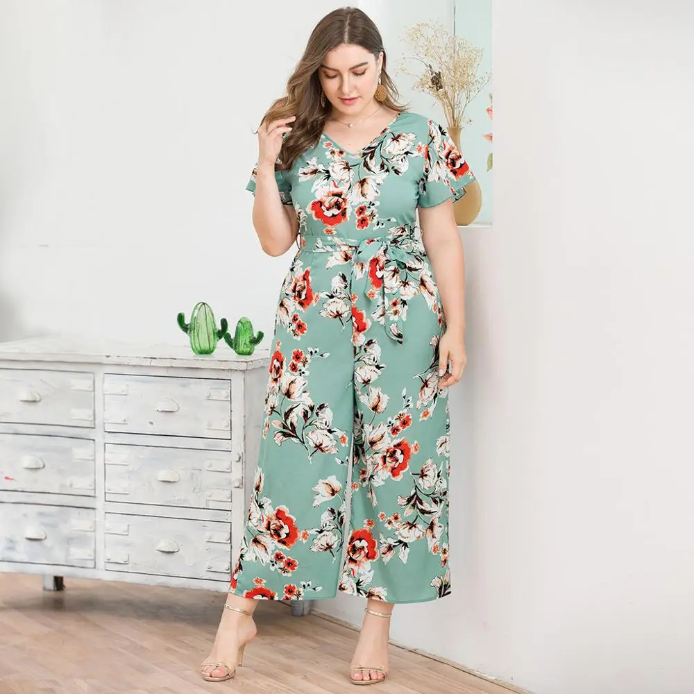 Plus Size 4XL Summer jumpsuit Floral Printing deep V-Neck Short Sleeve Loose Wide-leg Jumpsuits Fashion Romper rompertjes 4FM
Plus Size 4XL Summer jumpsuit Floral Printing deep V-Neck Short Sleeve Loose Wide-leg Jumpsuits Fashion Romper rompertjes 4FM