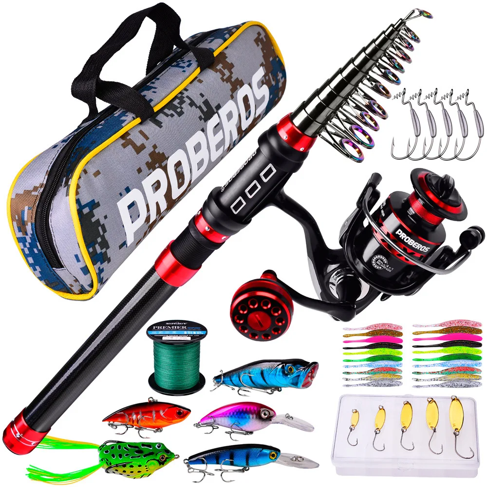 Fishing Tackle Set with 2.1m -3.6m Telescopic Fiberglass Sea Rod Spinning Reel Baits Hooks Pole | Спорт и развлечения