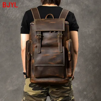 Retro Crazy Horse Leather Men Backpack Large Capacity Men shoulder bag male Cowhide Leather school laptop bags Travel Backpacks 
Retro Crazy Horse Leather Men Backpack Large Capacity Men shoulder bag male Cowhide Leather school laptop bags Travel Backpacks