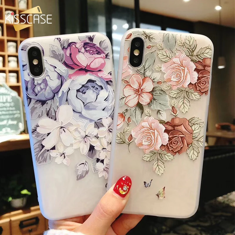 KISSCASE 3D Рельефный цветок силиконовый чехол для iPhone 11 Pro Max X XS MAX XR цветочный 5 5S SE 6 6S 7