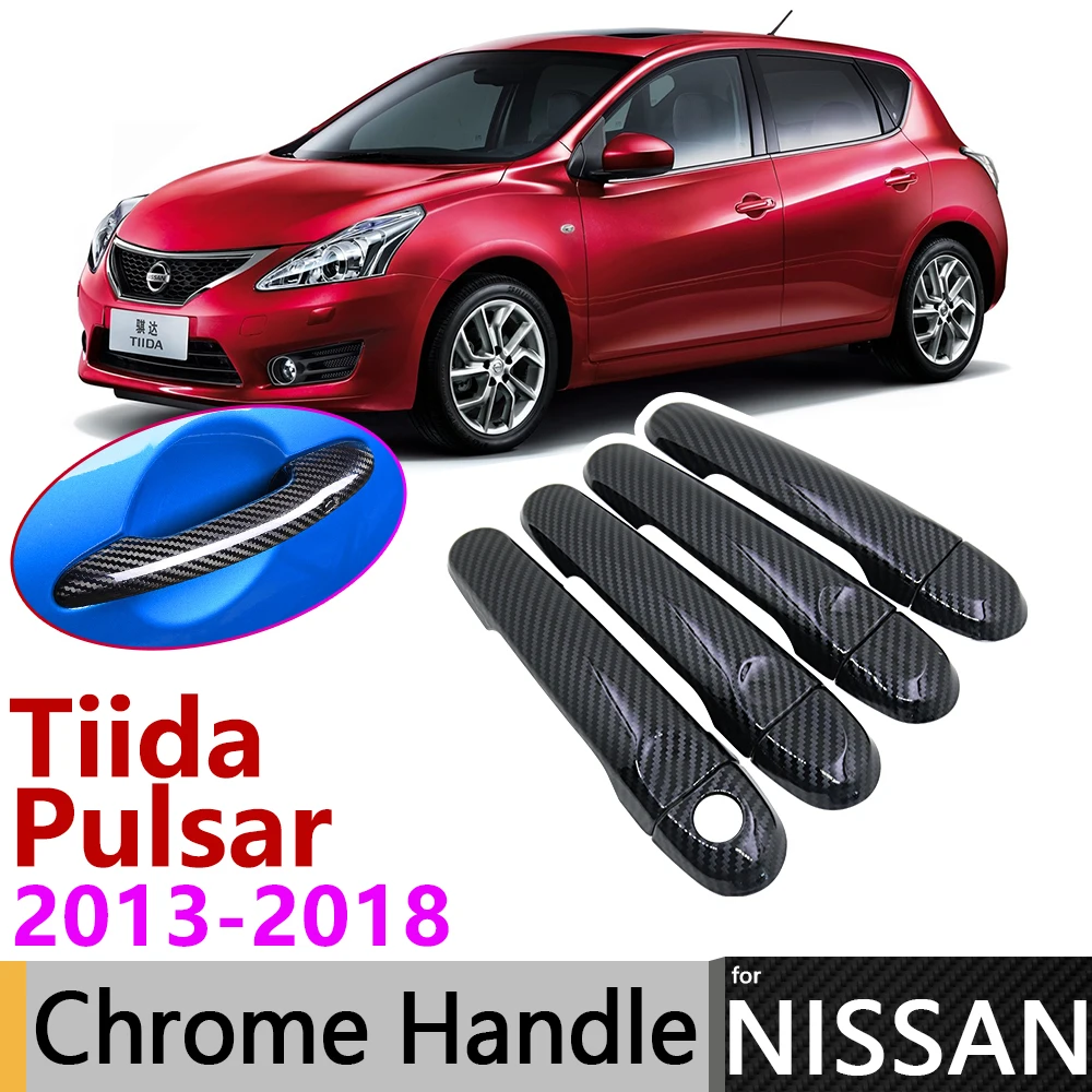 

Black Carbon Fiber Door Handle Cover for Nissan Tiida Pulsar C12 MK2 2013~2018 2017 Car Accessories Stickers Trim Set Chrome