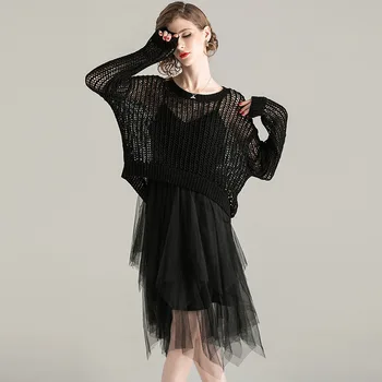Women Dress Set 2020 Spring Autumn Round neck long sleeve Hollow Out Pullover Sweat + Elastic Waist Mesh Slip Dress 2PCS Sets
Women Dress Set 2020 Spring Autumn Round neck long sleeve Hollow Out Pullover Sweat + Elastic Waist Mesh Slip Dress 2PCS Sets