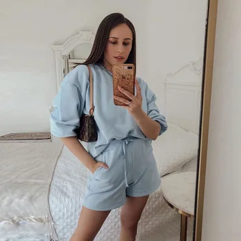 Autumn Winter Fashion Blue Matching Two Pieces Set Women Street Casual Loose Pullover Top And High Waist Shorts Outfit Lady
Autumn Winter Fashion Blue Matching Two Pieces Set Women Street Casual Loose Pullover Top And High Waist Shorts Outfit Lady