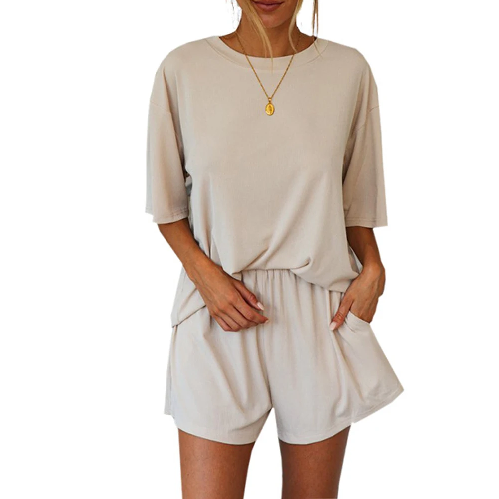 Ladies Short Sleeve Round Neck Pajamas Set Women Summer/Autumn Breathable Simple Style Solid Color Loose Leisure Homewear
Ladies Short Sleeve Round Neck Pajamas Set Women Summer/Autumn Breathable Simple Style Solid Color Loose Leisure Homewear