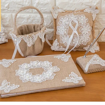 Lace Burlap Wedding Guest Book Ring Pillow Flower Basket Pen Set For Romantic Wedding Decorations Bridal Shower Party Supplies
Lace Burlap Wedding Guest Book Ring Pillow Flower Basket Pen Set For Romantic Wedding Decorations Bridal Shower Party Supplies