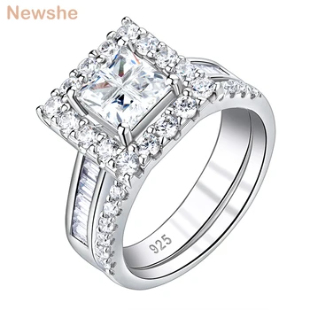 Newshe 925 Sterling Silver Wedding Engagement Ring Sets For Women Square Cross Cut AAA Cubic Zircon Classic Jewelry Rings BR0765
Newshe 925 Sterling Silver Wedding Engagement Ring Sets For Women Square Cross Cut AAA Cubic Zircon Classic Jewelry Rings BR0765