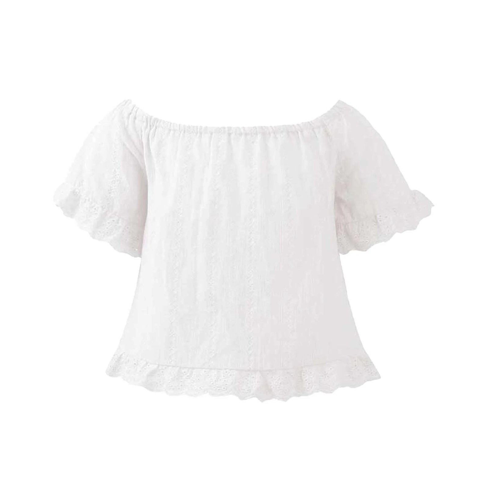 

Summer Cotton Short Flared Sleeve T-Shirt Girl Children Clothes Kids Shirt Baby Off-shoulder Tops Blouses Teen Girls T Shirt