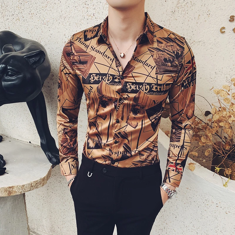 Gold Newspaper Printing Shirt Man Long Sleeve Camisa Masculina Shirts Men Clothes 2019 Autumn Camisa Homem Flower Shirt Men
Gold Newspaper Printing Shirt Man Long Sleeve Camisa Masculina Shirts Men Clothes 2019 Autumn Camisa Homem Flower Shirt Men