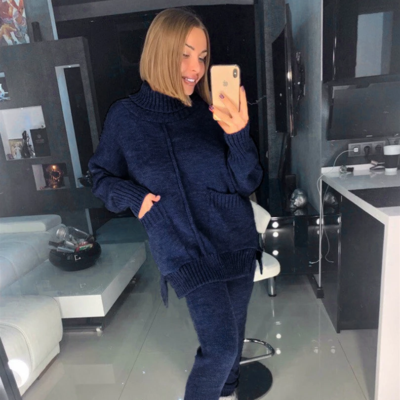 TYHRU Women Pockets Turtleneck Elastic Waist High-neck Long Sleeve Solid Color Tops+ Long Pant Two Piece Suits
TYHRU Women Pockets Turtleneck Elastic Waist High-neck Long Sleeve Solid Color Tops+ Long Pant Two Piece Suits