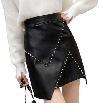 Women's Pu Leather Skirt New Fashion Rivet High Waist A-line Skirt Autumn Winter Irregular Package Hip Mini Short Skirt ML285
Women's Pu Leather Skirt New Fashion Rivet High Waist A-line Skirt Autumn Winter Irregular Package Hip Mini Short Skirt ML285