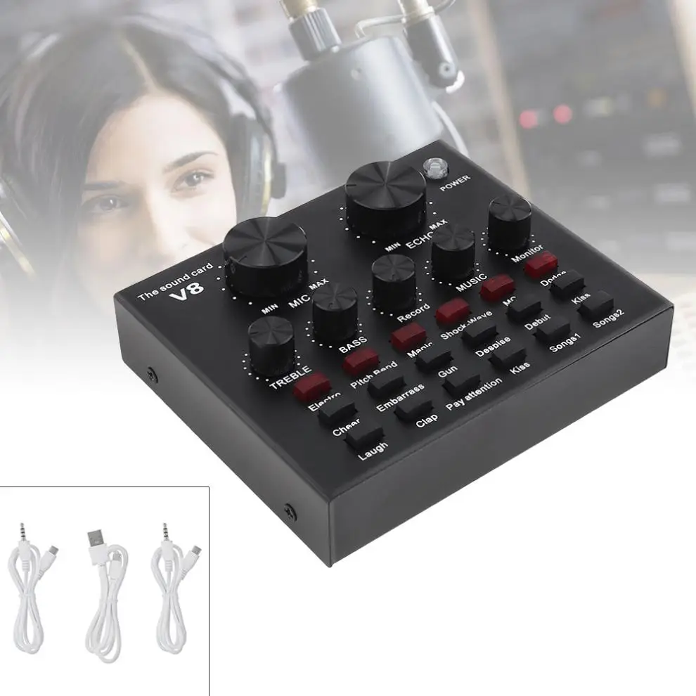 V8 Bluetooth Audio External USB Headset Microphone Webcast Live Sound Card 112 Kinds of Live Broadcast for Phone / Computer / PC
V8 Bluetooth Audio External USB Headset Microphone Webcast Live Sound Card 112 Kinds of Live Broadcast for Phone / Computer / PC