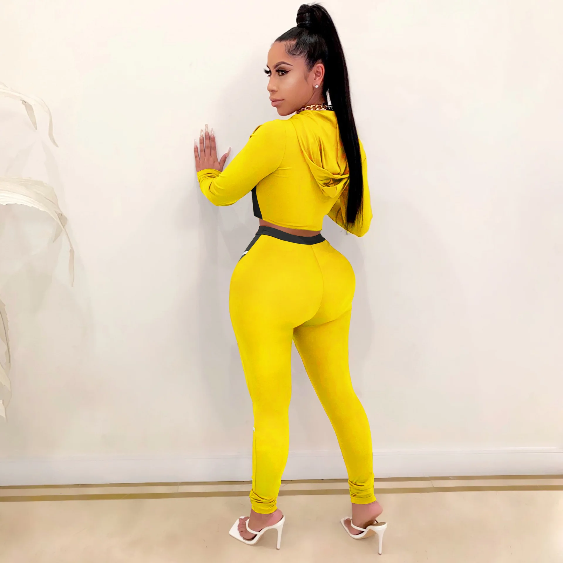 FREE SHIPPING Color Block Caged Tracksuit Set JKP4343