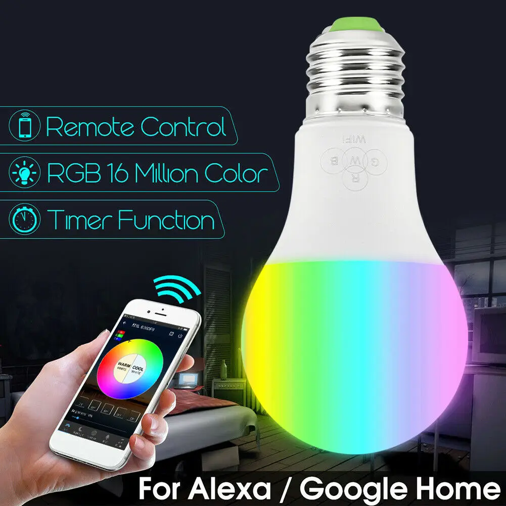 Smart WiFi Light Bulb E27 Multicolored Dimmable LED Bulb, Compatible with Alexa Google Home Siri Magic RGBCW for Party Home
Smart WiFi Light Bulb E27 Multicolored Dimmable LED Bulb, Compatible with Alexa Google Home Siri Magic RGBCW for Party Home