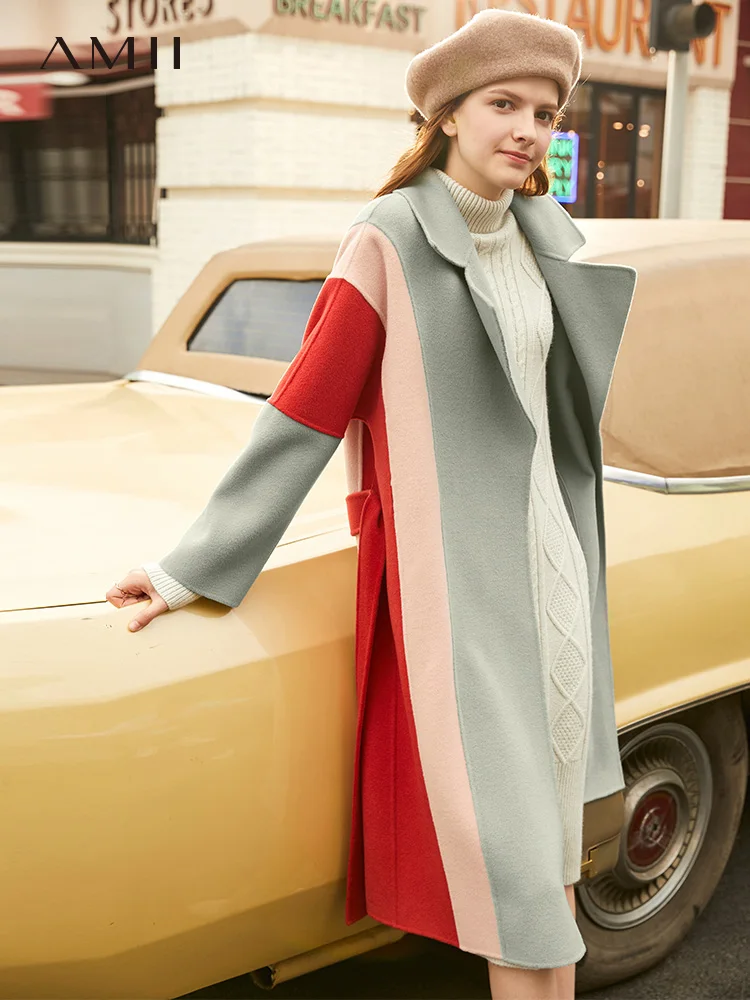 Amii fashion retro wool double faced tweed coat 2019 winter new color contrast splicing long woolen coat for women 11980084
Amii fashion retro wool double faced tweed coat 2019 winter new color contrast splicing long woolen coat for women 11980084