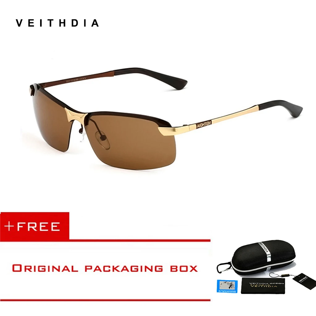 Мужские солнцезащитные очки Veithdia дизайнерские поляризационные без оправы для