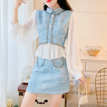 2020 Autumn Elegant Sweet 2 Piece Set Graceful Chiffon Patchwork Lantern Sleeve Tops & Mini Skirt Set Women Two Piece Outfits
2020 Autumn Elegant Sweet 2 Piece Set Graceful Chiffon Patchwork Lantern Sleeve Tops & Mini Skirt Set Women Two Piece Outfits
