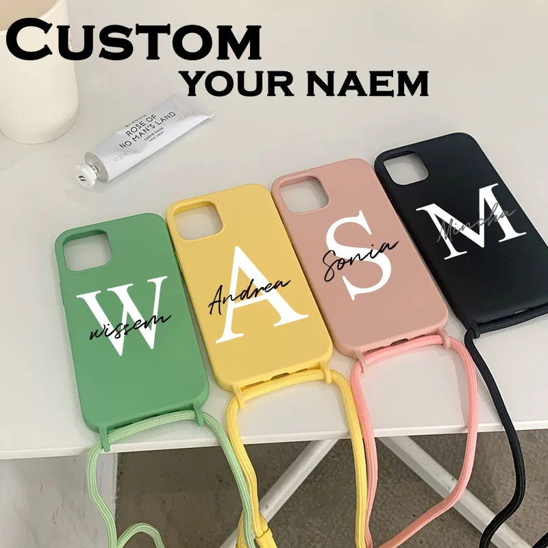

Custom Name Logo Picture Shoulder Strap case with Sling for iphone 15 pro 13 12 11 14Pro Max 15 Plus XR XSMax case Soft TPU Case