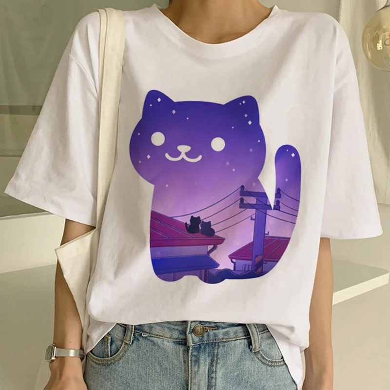 Kawaii Cat T Shirt Meow Women Funny Cartoon Print Tshirt Harajuku 90s Graphic T-shirt Summer Short Sleeve Fashion Top Tee Female 
Kawaii Cat T Shirt Meow Women Funny Cartoon Print Tshirt Harajuku 90s Graphic T-shirt Summer Short Sleeve Fashion Top Tee Female