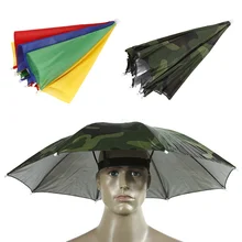 Tampão da pesca Ao Ar Livre Portátil Esporte 55cm Cap Chapéu Guarda-chuva Dobrável Guarda-chuva de Pesca Caminhadas Golfe Dos Homens Das Mulheres de Praia Headwear Handsfree(China)