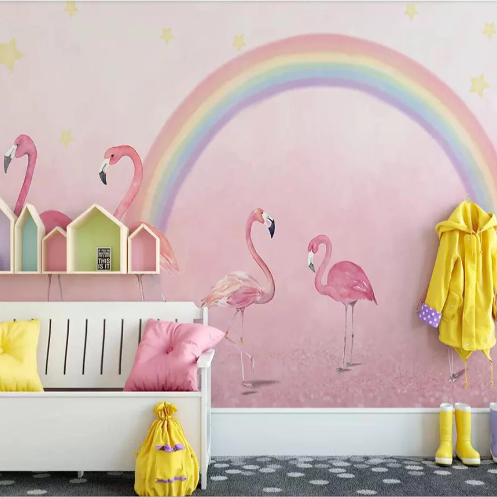 

Milofi custom 3D wallpaper mural flamingo children's room princess pink background wall for living room bedroom decoration paint