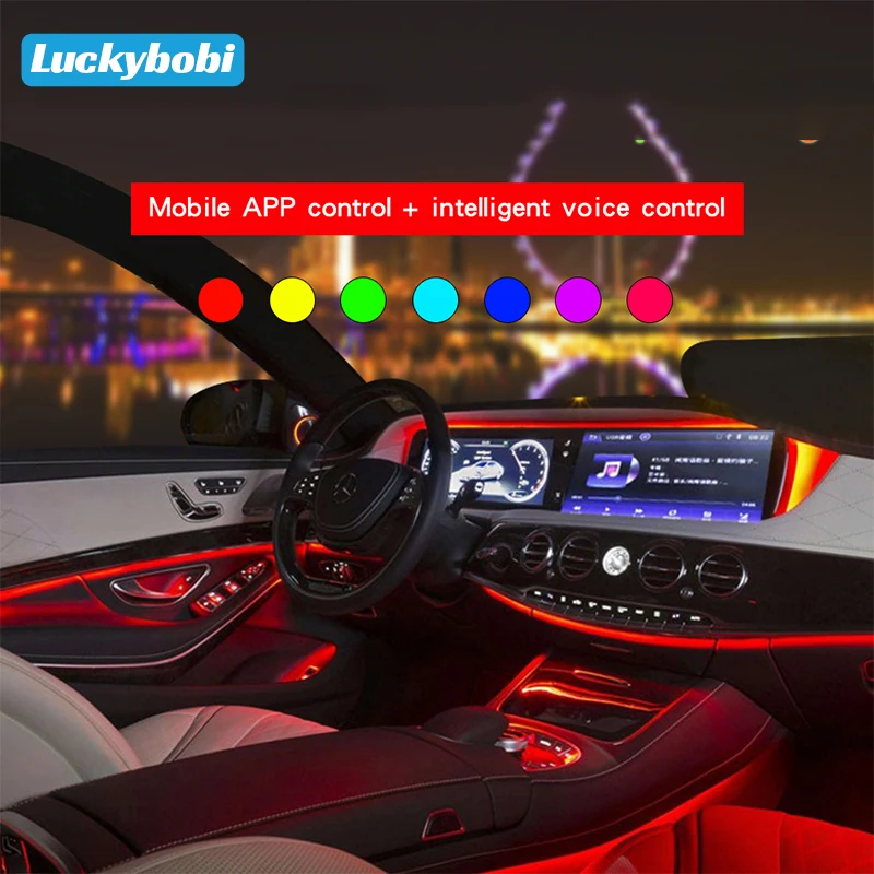 Car Atmosphere Lights RGB Multiple Modes Music Control App LED Backlight Auto Center Console Door Decorative Lamp | Автомобили и