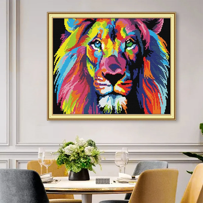 Cross Stitch Stamped Kits Pre-Printed Cross-Stitching Colorful Lion Pattern For Beginners 14CT Embroidery Needle Art Craft
Cross Stitch Stamped Kits Pre-Printed Cross-Stitching Colorful Lion Pattern For Beginners 14CT Embroidery Needle Art Craft