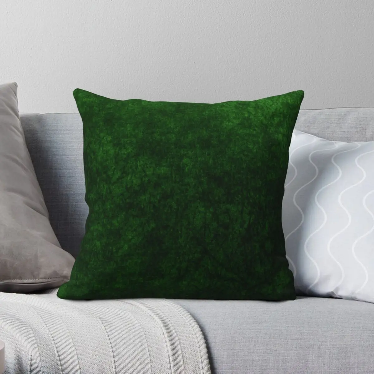 

Emerald Green Grass Velvet Texture Pillowcase Polyester Linen Velvet Printed Zip Decorative Home Cushion Cover