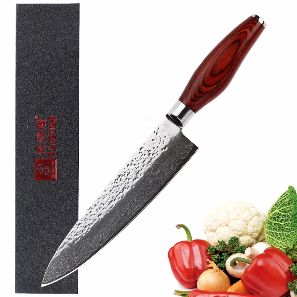 Sunlong нож шеф повара 8 дюймов Gyuto японский молоток Дамасская сталь овощерезка