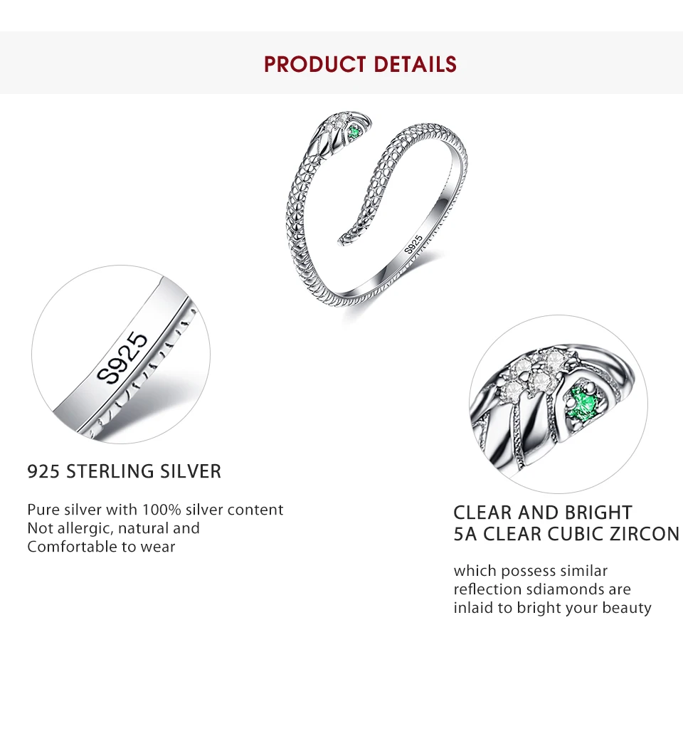 SILVERHOO Snake Ring For Women S925 Sterling Silver Adjustable Rings Green Zircon Retro Fine Jewelry Pretty Textures Design SILVERHOO Snake Ring For Women S925 Sterling Silver Adjustable Rings Green Zircon Retro Fine Jewelry Pretty Textures Design
