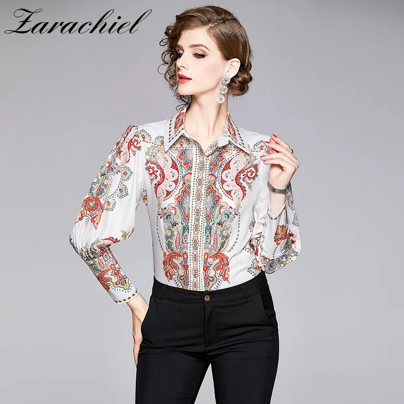 Runway Designer Vintage Printed Blouses Autumn Women's Long Lantern Sleeve Turn-Down Collar Elegant Casual Shirt Fashion Tops
Runway Designer Vintage Printed Blouses Autumn Women's Long Lantern Sleeve Turn-Down Collar Elegant Casual Shirt Fashion Tops