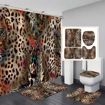 Leopard pattern Print Shower Curtain 4 Piece Carpet Cover Toilet Cover Bath Mat Pad Set Bathroom Curtain with 12 Hooks
Leopard pattern Print Shower Curtain 4 Piece Carpet Cover Toilet Cover Bath Mat Pad Set Bathroom Curtain with 12 Hooks