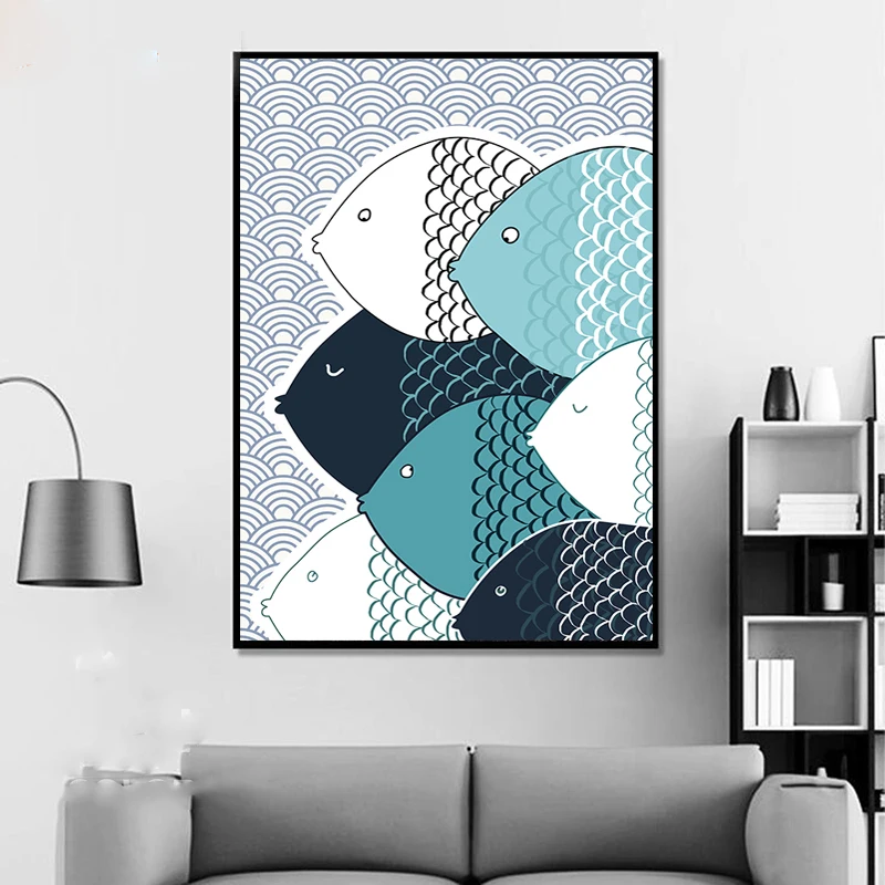Abstract Wall Art Canvas Painting Fish Posters and Prints for Living Room Picture Home Design Frameless Decor | Дом и сад