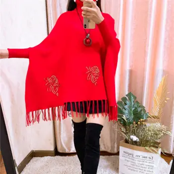 2020 Autumn And Winter New Knitted Sweater Women Large Size Loose Bat Shirt Mid-length High-neck Tassel Embroidered Flower Cape
2020 Autumn And Winter New Knitted Sweater Women Large Size Loose Bat Shirt Mid-length High-neck Tassel Embroidered Flower Cape