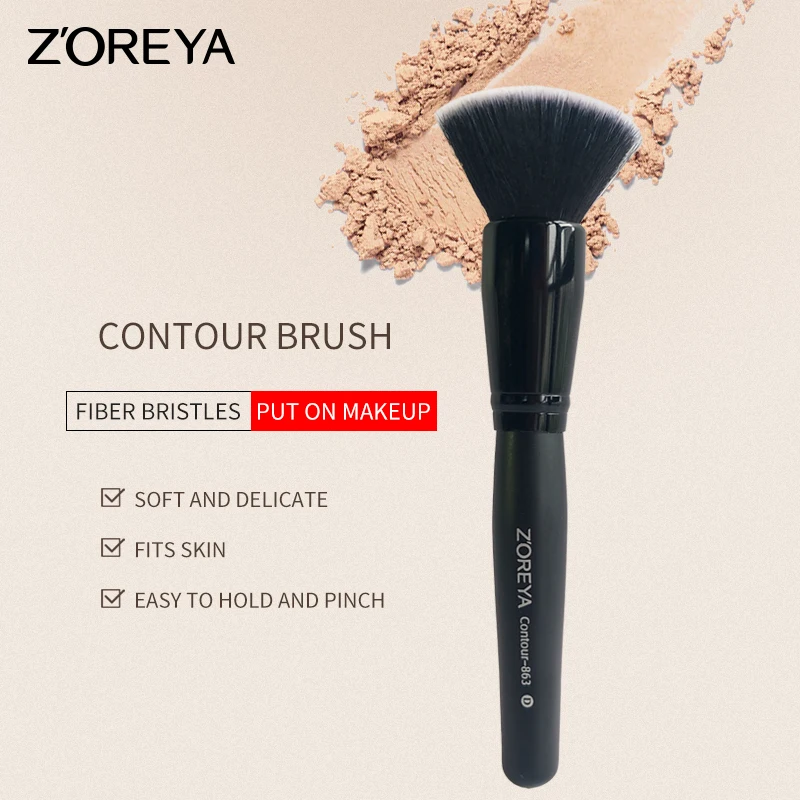 

ZOREYA Flat Contour Top Buffing Makeup Brush Fine Synthetic Hair Black Wooden Handle Professional Face Brushes