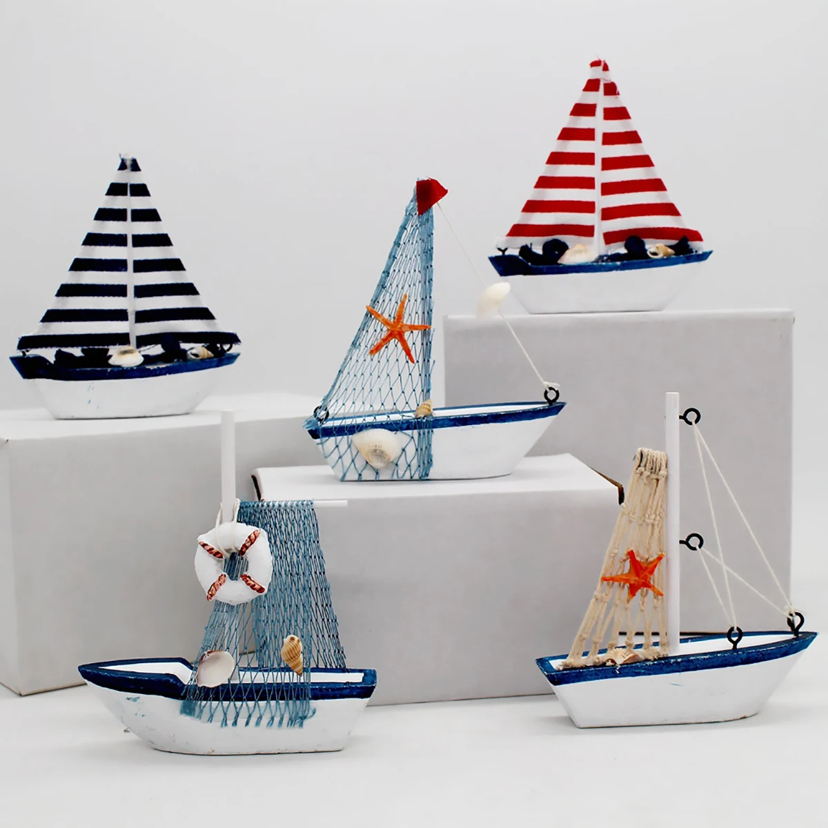 Cute Mini Sailing Boat Model Nautical Home Decor Cloth Sailboat Flag Table Ornament Wood Crafts Toy Kids Gift Drop ship | Дом и сад