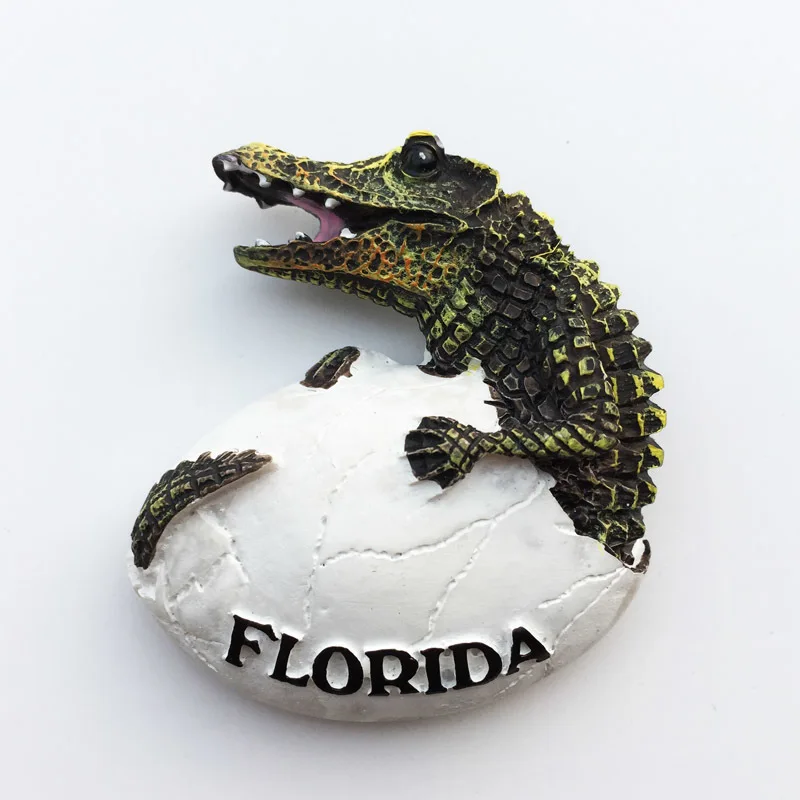 

Fridge Magnet Souvenir Out Of Shell Crocodile Florida Usa Countries Handpainted Resin Refrigerator Magnets Sticker Craft Decor