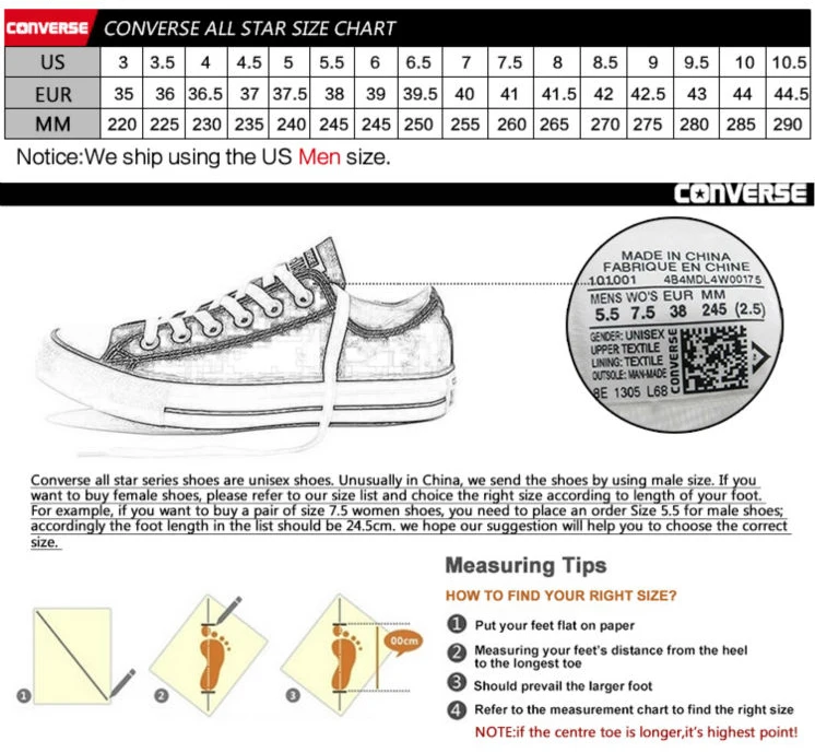 unisex converse size chart