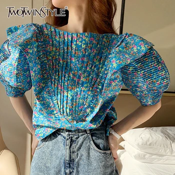 TWOTWINSTYLE Casual Print Women Shirt O Neck Lantern Half Sleeve Pleated Hit Color Patchwork Ruffles Blouse Female Fashion Tide
TWOTWINSTYLE Casual Print Women Shirt O Neck Lantern Half Sleeve Pleated Hit Color Patchwork Ruffles Blouse Female Fashion Tide