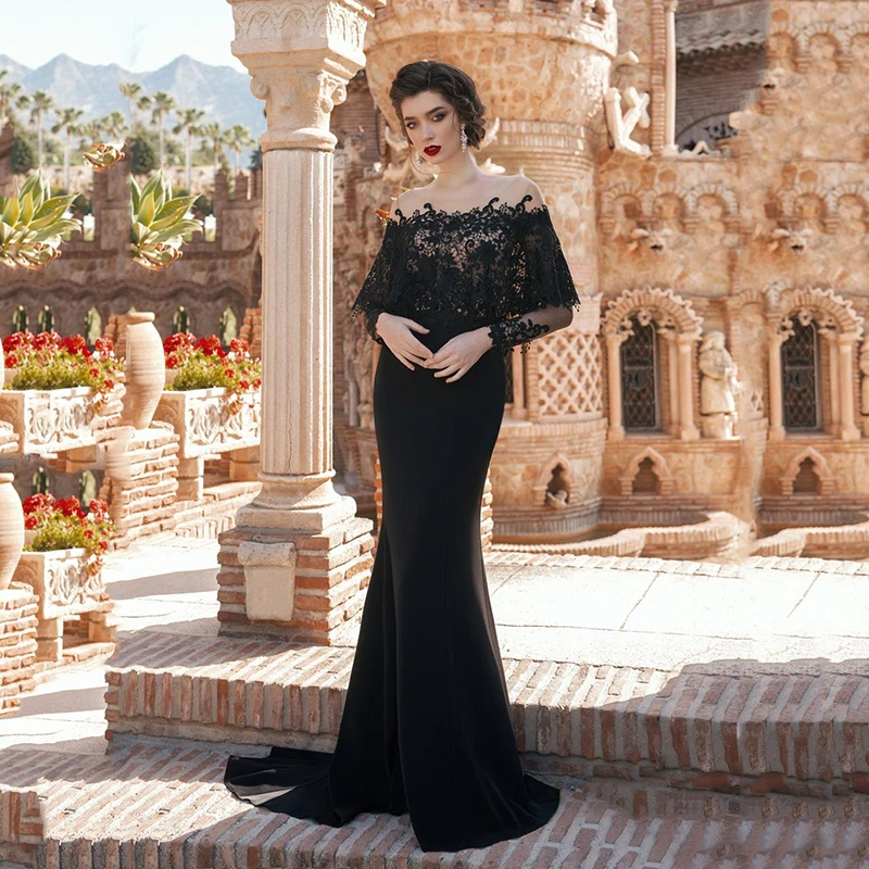 Elegant Black Mermaid Long Prom Dresses with a Cape Lace Applique kaftan Formal Party Evening Gowns Plus Size robe soiree
Elegant Black Mermaid Long Prom Dresses with a Cape Lace Applique kaftan Formal Party Evening Gowns Plus Size robe soiree
