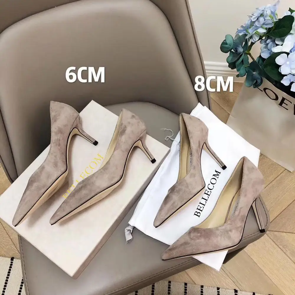 The new 2019 crystal sheepskin pointy high heels and cashmere stilettos are available in multiple colors
