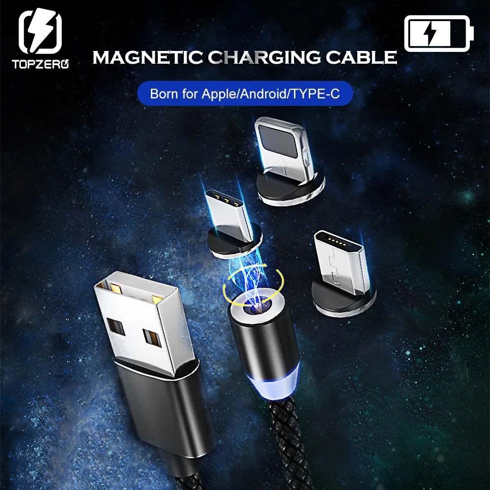 USB Магнитный зарядный кабель Micro Тип C Быстрый для передачи данных iPhone 6 7p 8 Plus 11 Xs 12
