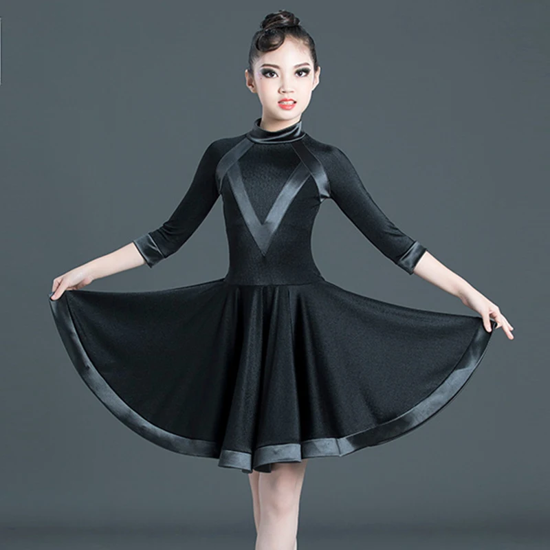 Платье для латиноамериканских танцев девочек черные стандартные платья